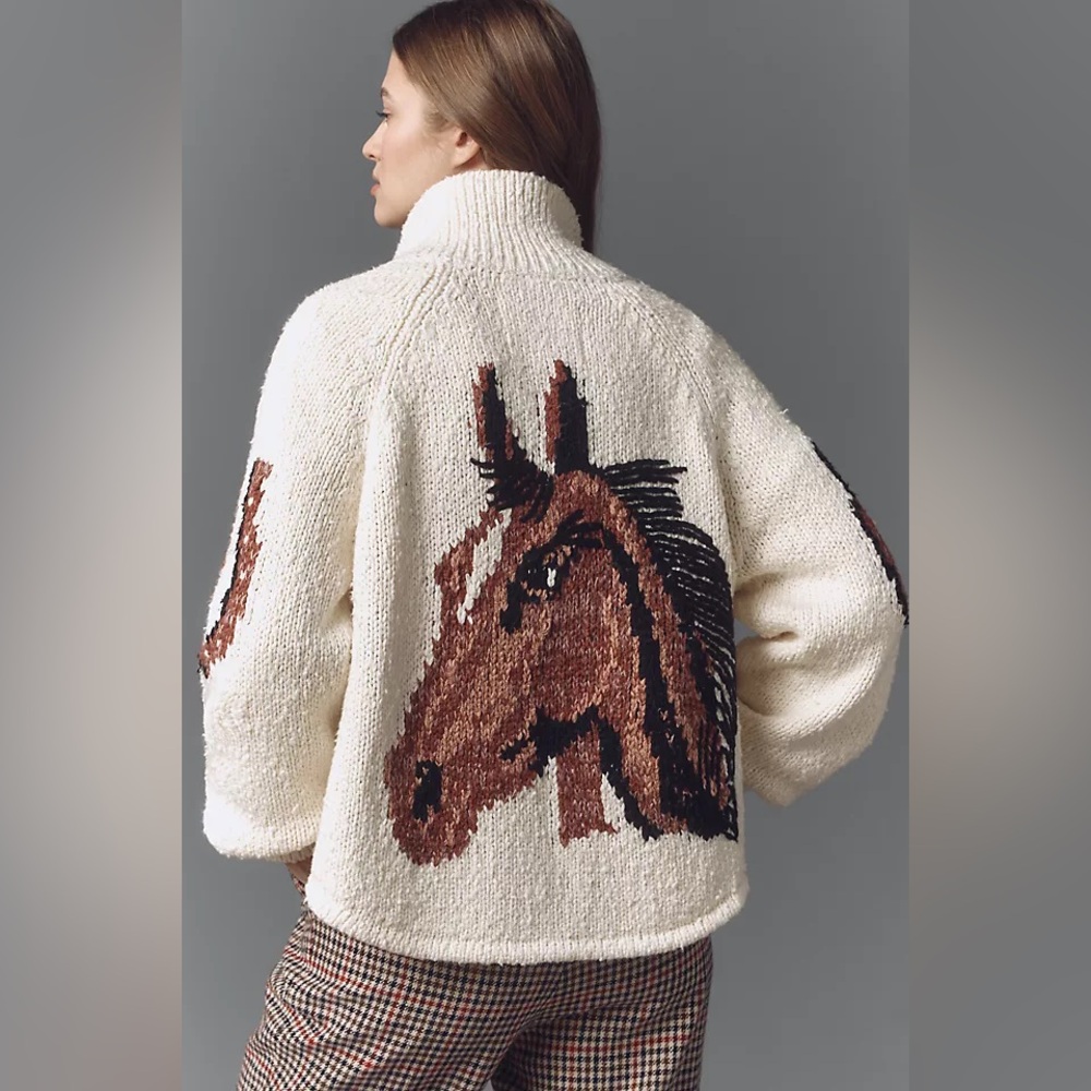 Pilcro Western Horse Graphic Cardigan Sweater